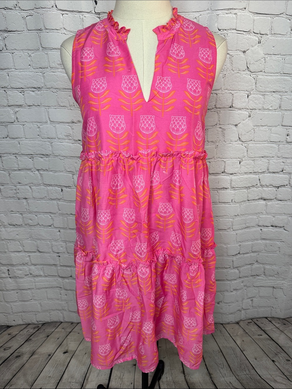 J Marie The Maeve Tiered Sleeveless Dress with Tulip Print Size S Small